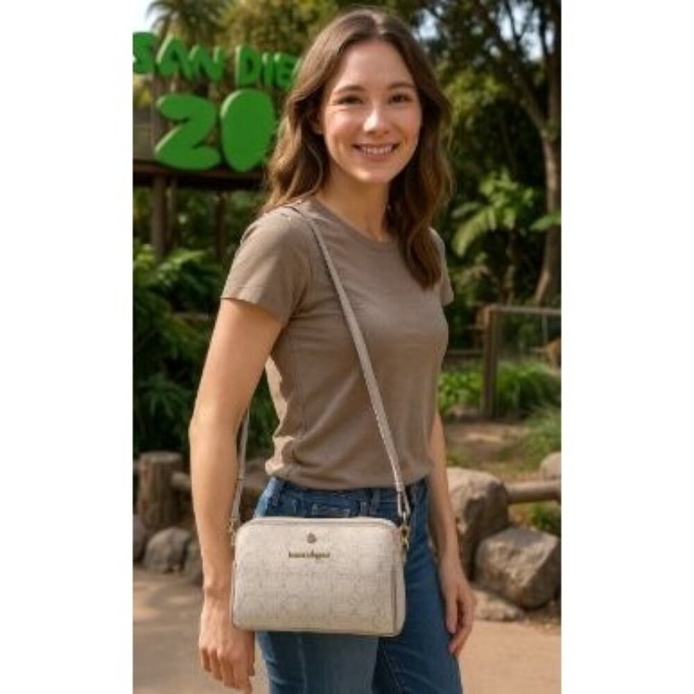 Nanette Lepore Crossbody Bag Beige Monogrammed Canvas & Faux Leather